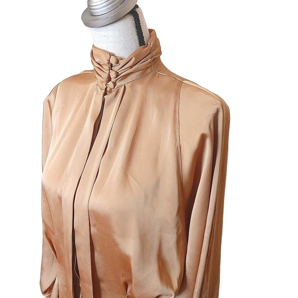 Blouse Concepts Size 8 Vintage Gold Long Sleeve Shiny Blouse Top 80s Padding Car